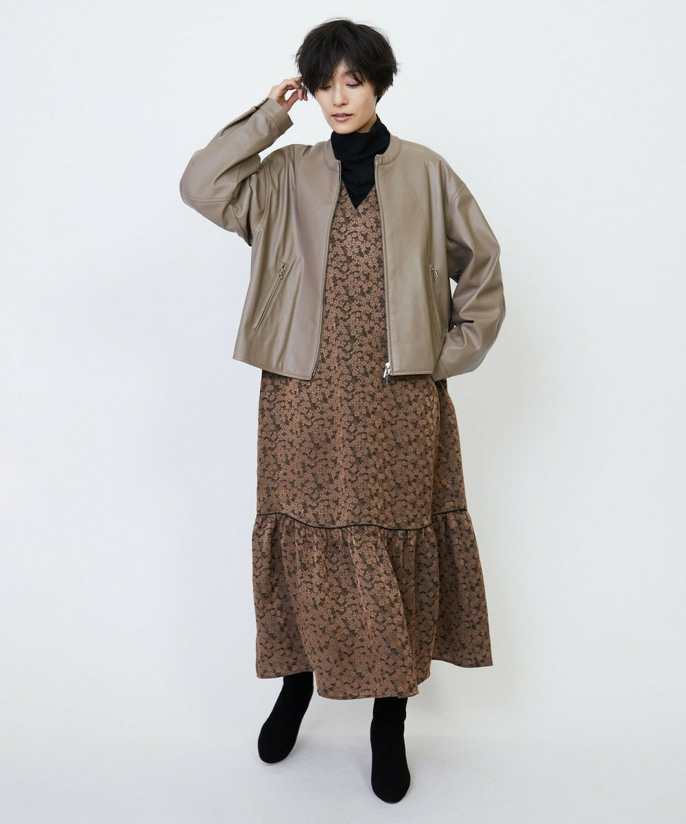 feerique feerique フェイクレザーストレッチブルゾン モカ