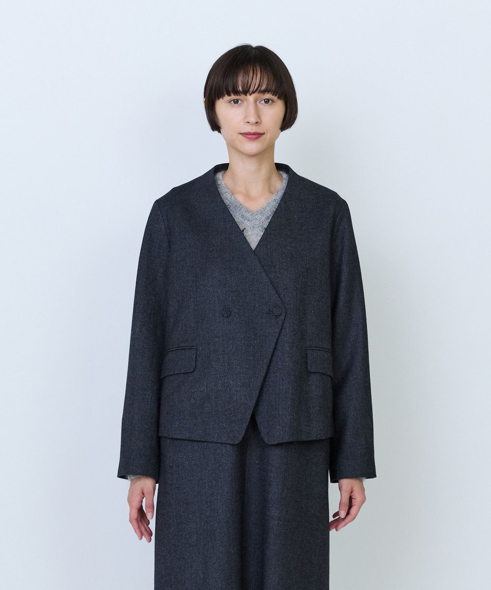 LOISIR クラシカルツイードショートジャケット チャコールグレー