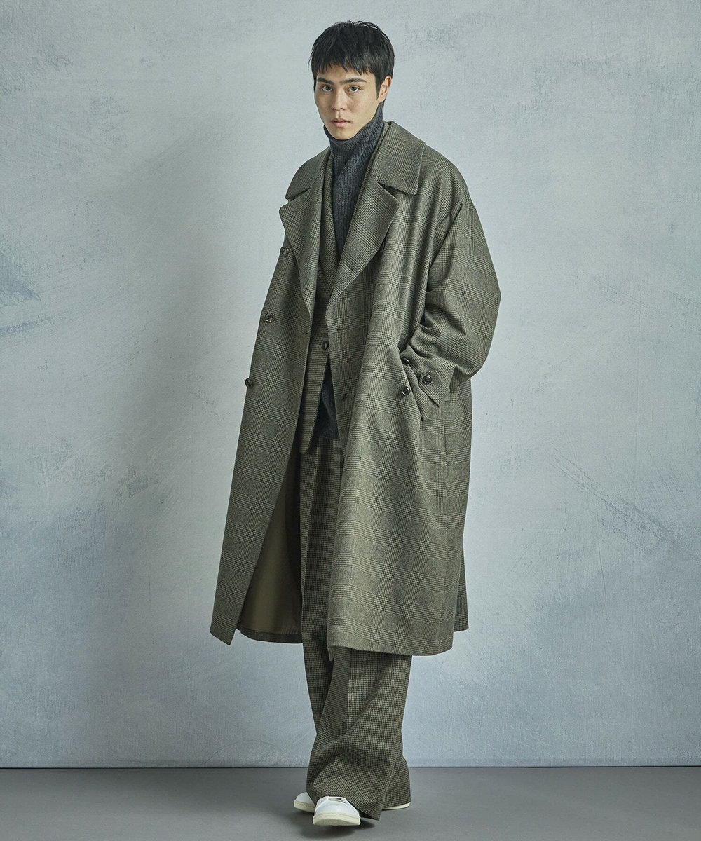 MEN'S BIGI 【50th Anniv . 菊池武夫】WOOL GLEN PLAID COAT カーキ