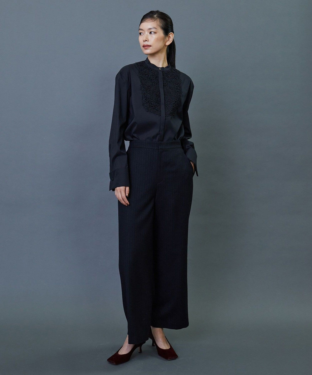 L'EQUIPE COUTURIER Super120's テクノストレッチコード刺繍シャツ ブラック