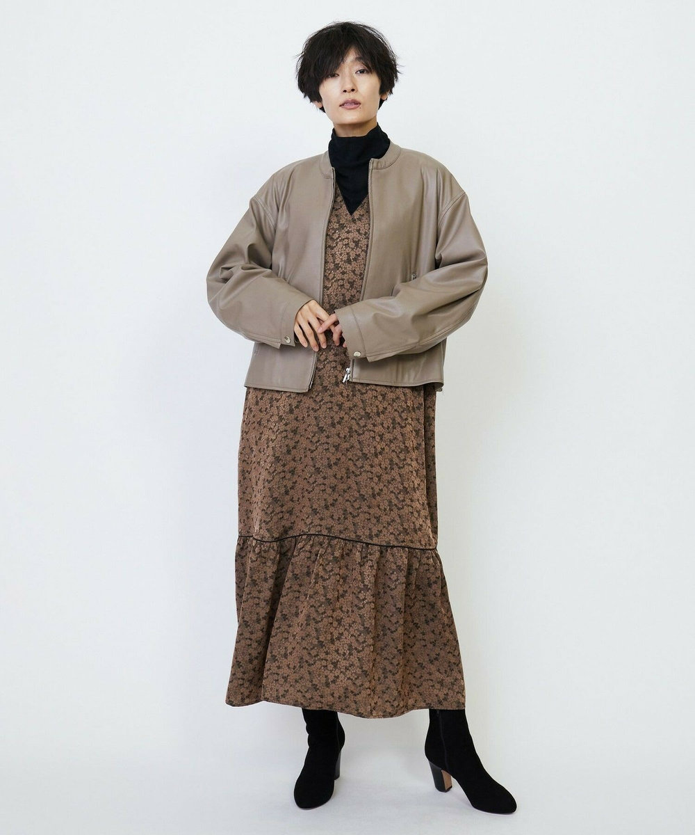 feerique feerique フェイクレザーストレッチブルゾン モカ