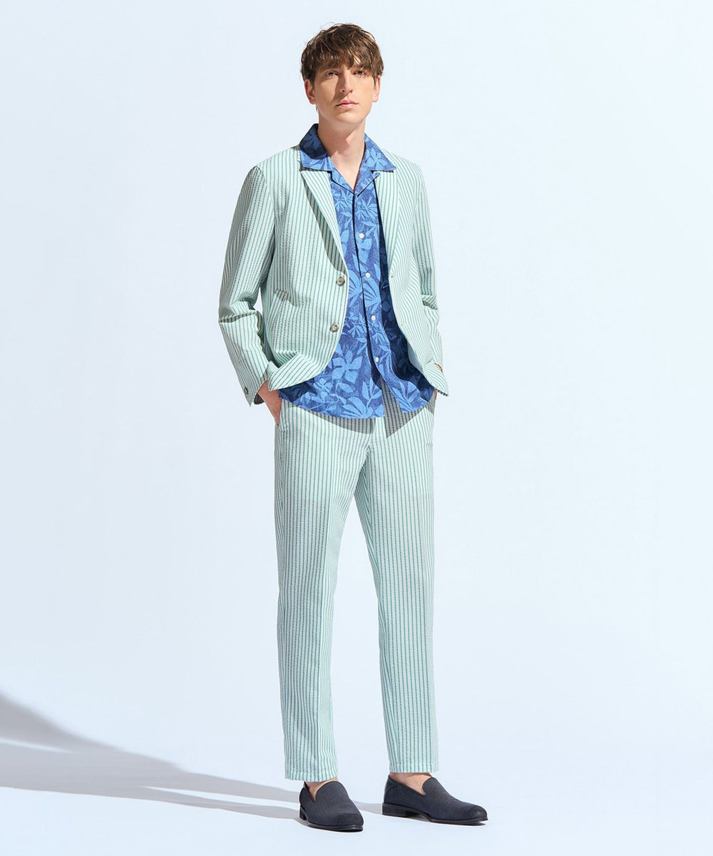 MEN'S BIGI オリジナルボタニカルプリント開襟シャツ ブルー