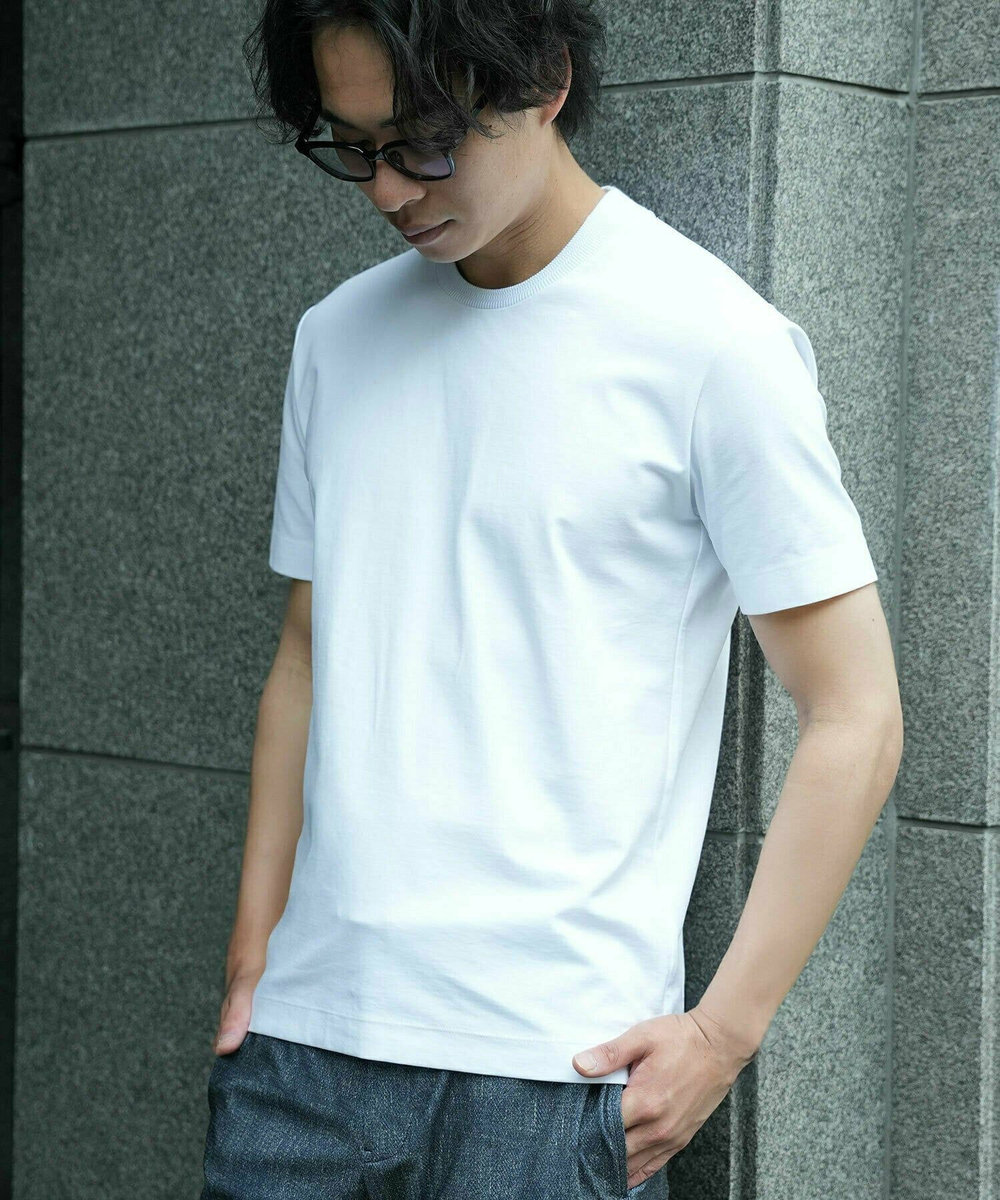 MEN'S BIGI 【ACTIVE TAILOR/アクティブテイラー】シルケットスムースクルーネックTシャツ＜接触冷感 / UVカット＞ ホワイト