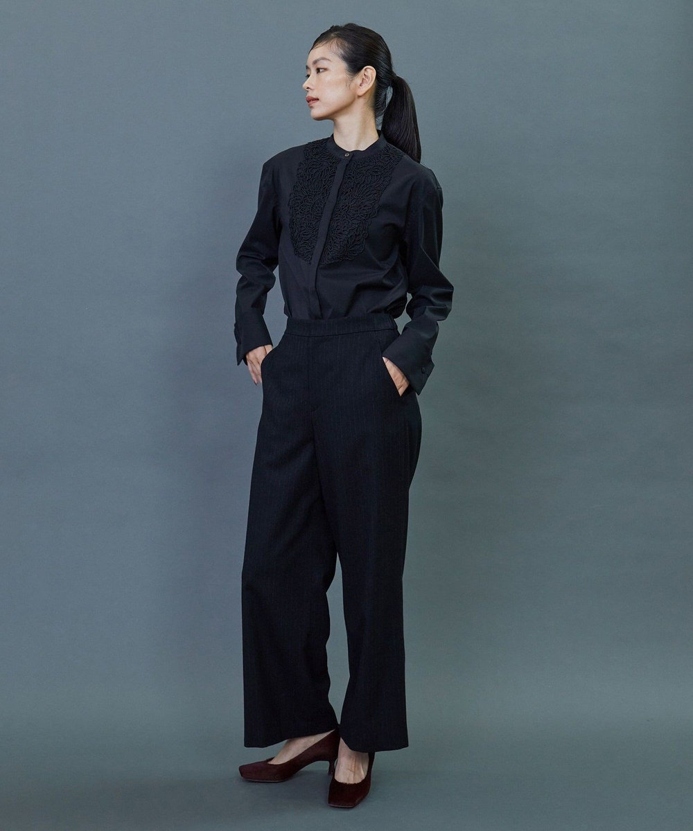 L'EQUIPE COUTURIER Super120's テクノストレッチコード刺繍シャツ ブラック