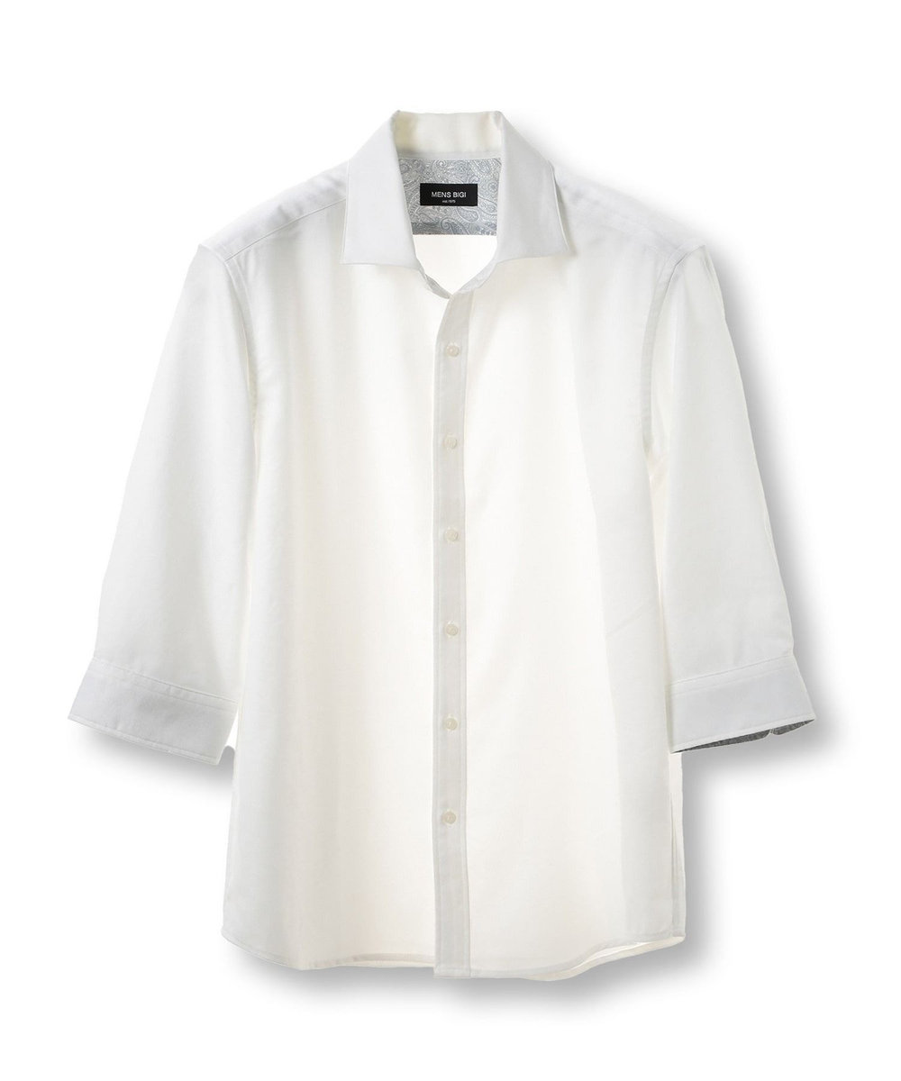 MEN'S BIGI オクシィジュエルストレッチ七分袖シャツ〈ストレッチ〉 ホワイト