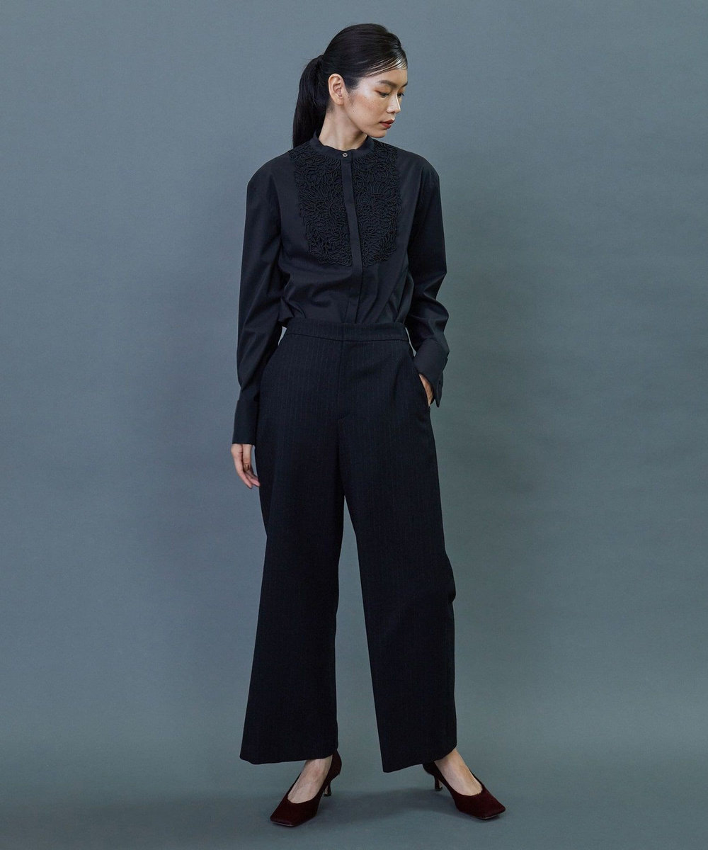 L'EQUIPE COUTURIER Super120's テクノストレッチコード刺繍シャツ ブラック