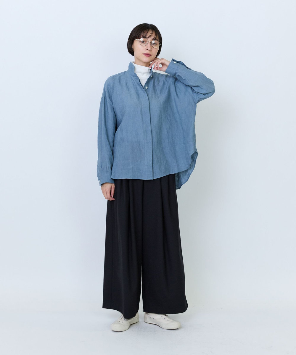 LOISIR グランジリネンボクシーシャツ ブルー