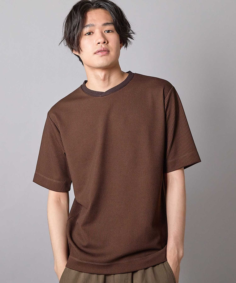 UNION STATION ジャガードストライプTシャツ ブラウン
