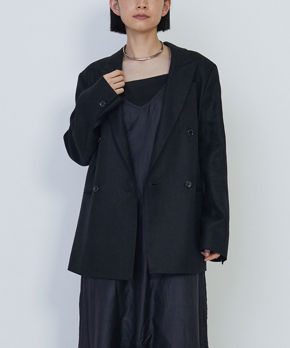 1er Arrondissement リネンツイルダブルブレストジャケット ブラック