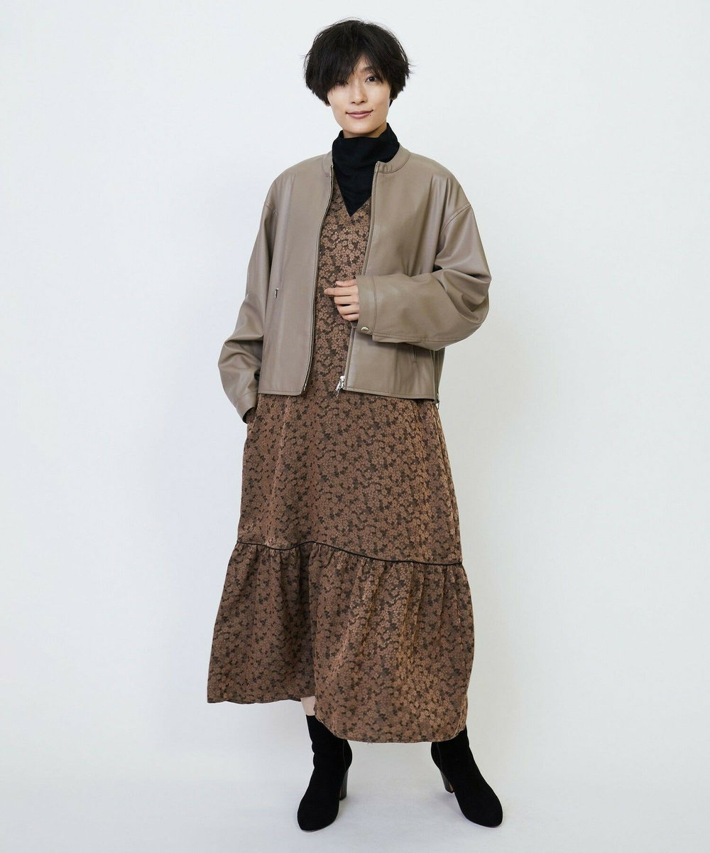 feerique feerique フェイクレザーストレッチブルゾン モカ