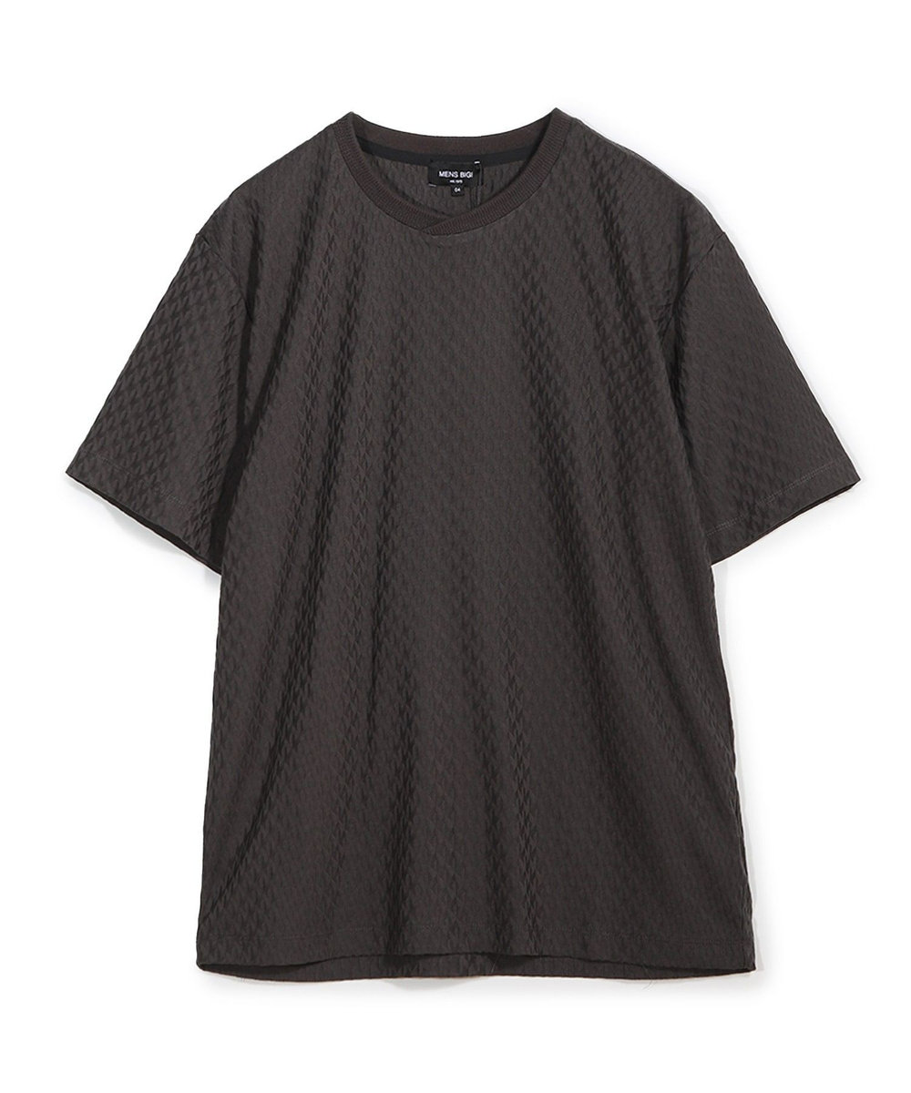 MEN'S BIGI シルケット加工 変形千鳥柄リンクスTEE チャコールグレー