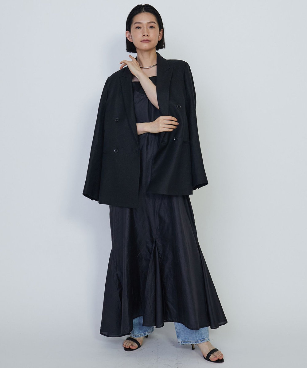 1er Arrondissement リネンツイルダブルブレストジャケット ブラック