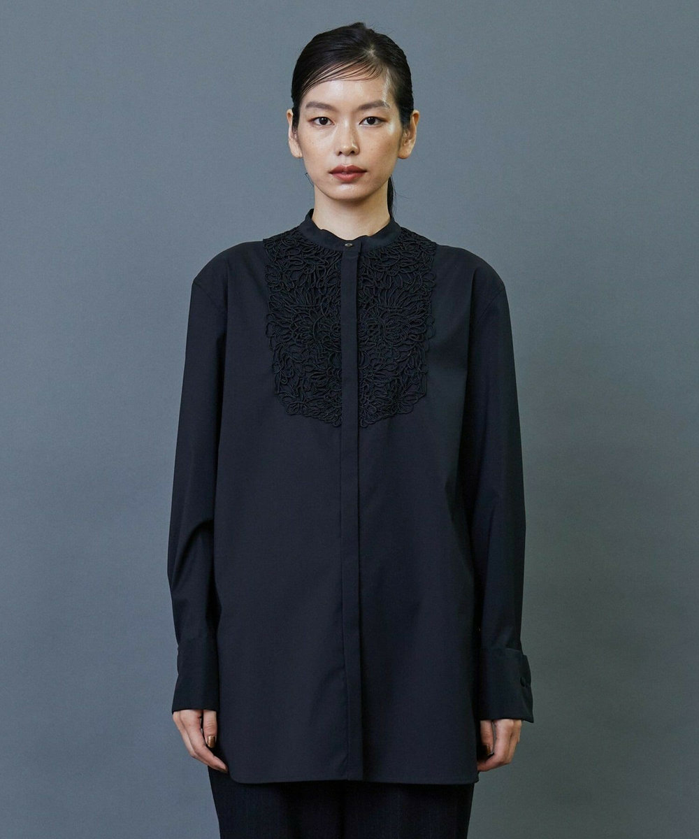 L'EQUIPE COUTURIER Super120's テクノストレッチコード刺繍シャツ ブラック