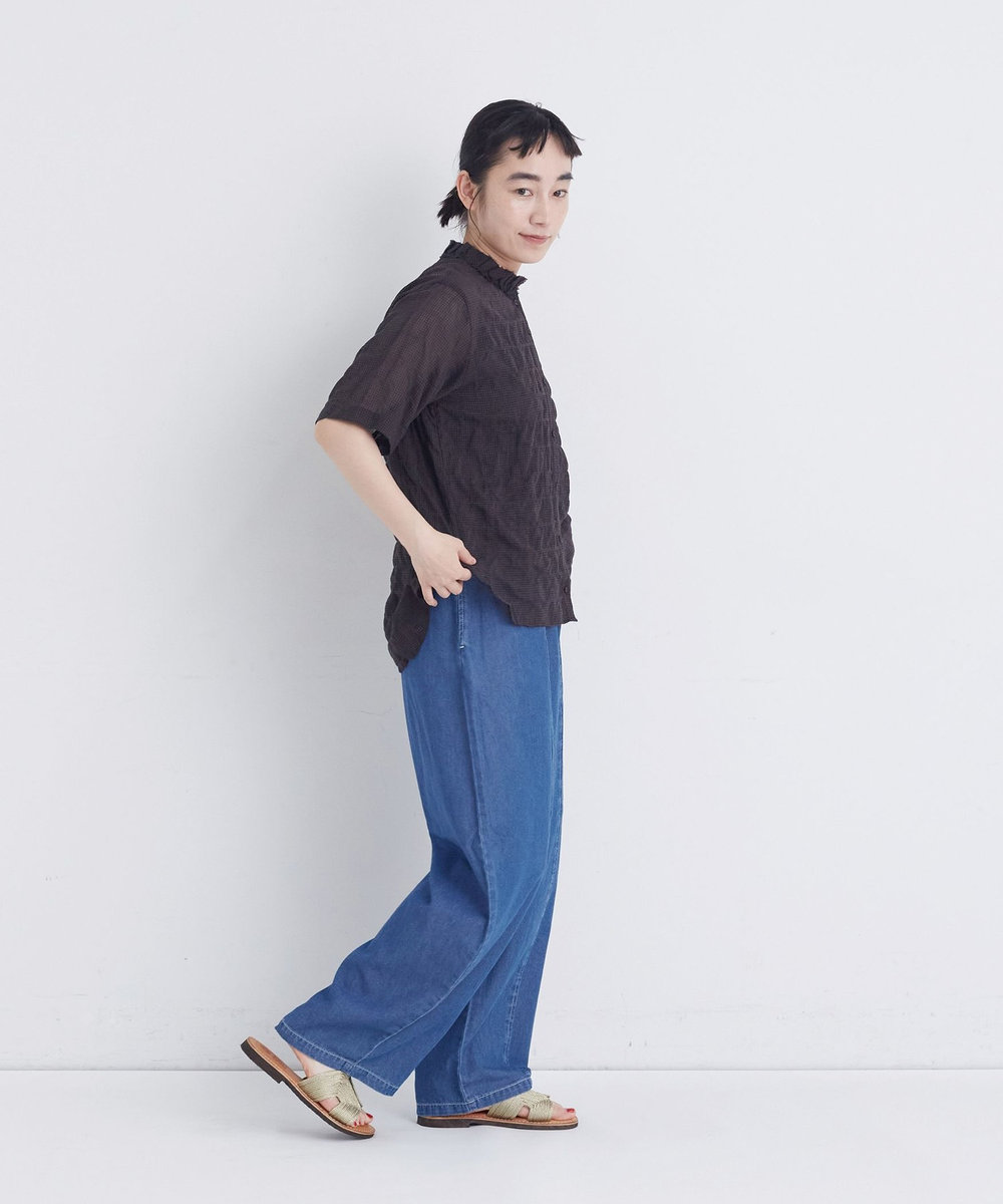 congés payés ADIEU TRISTESSE 【FAVE】シャーリングダブルフリルカラーブラウス ブラウン系その他