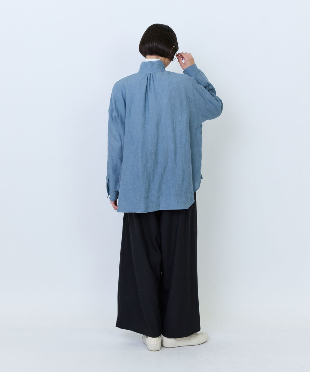 LOISIR グランジリネンボクシーシャツ ブルー