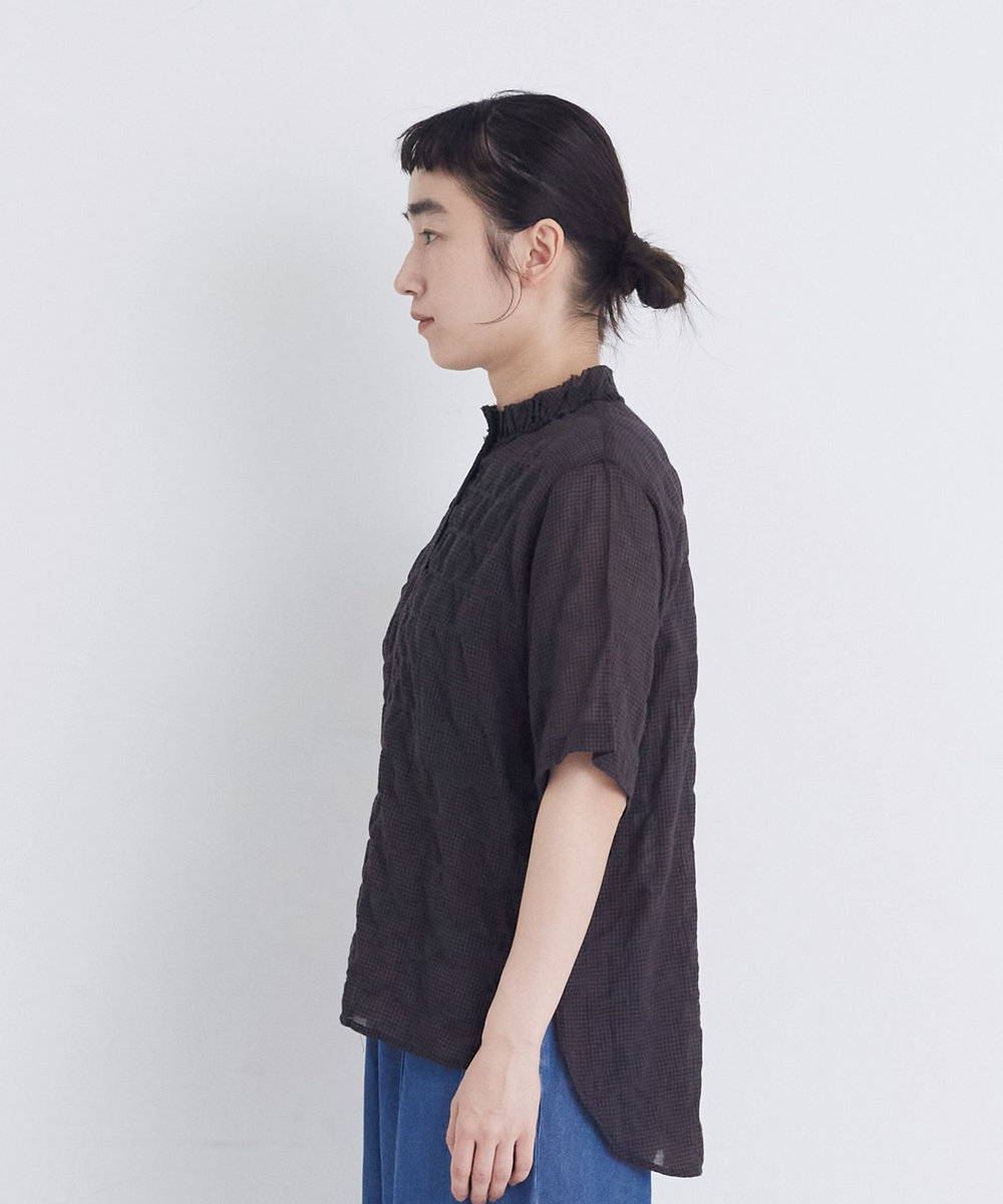 congés payés ADIEU TRISTESSE 【FAVE】シャーリングダブルフリルカラーブラウス ブラウン系その他