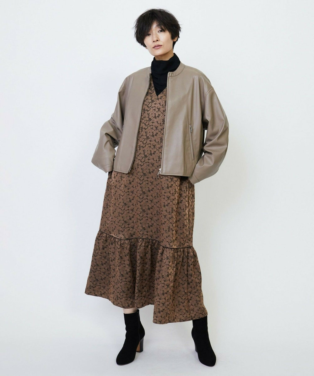 feerique feerique フェイクレザーストレッチブルゾン モカ