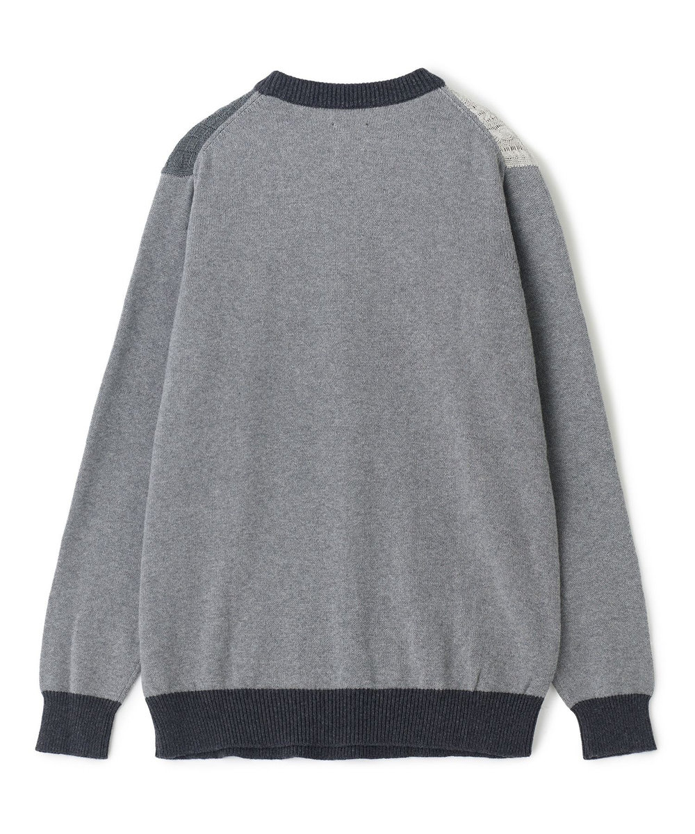 MEN'S BIGI カシミヤ混 パッチワーク風クルーネックニット チャコールグレー