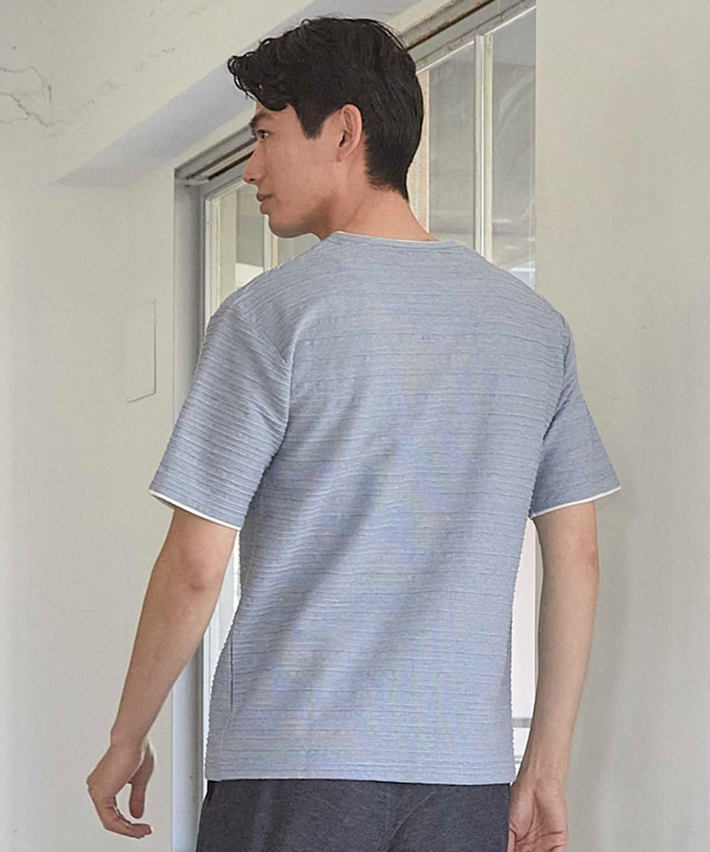 UNION STATION タックジャガードVネックTシャツ ライトブルー
