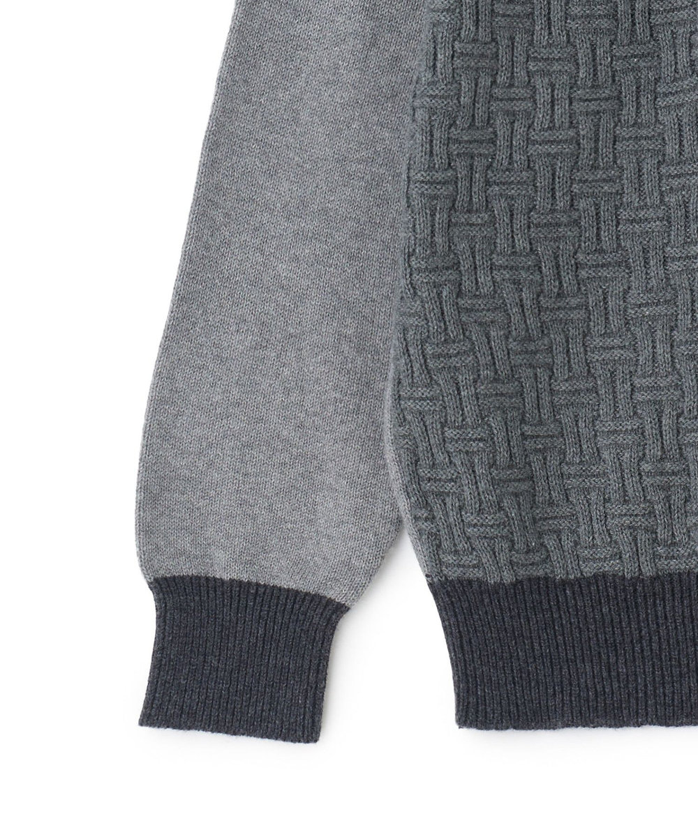 MEN'S BIGI カシミヤ混 パッチワーク風クルーネックニット チャコールグレー