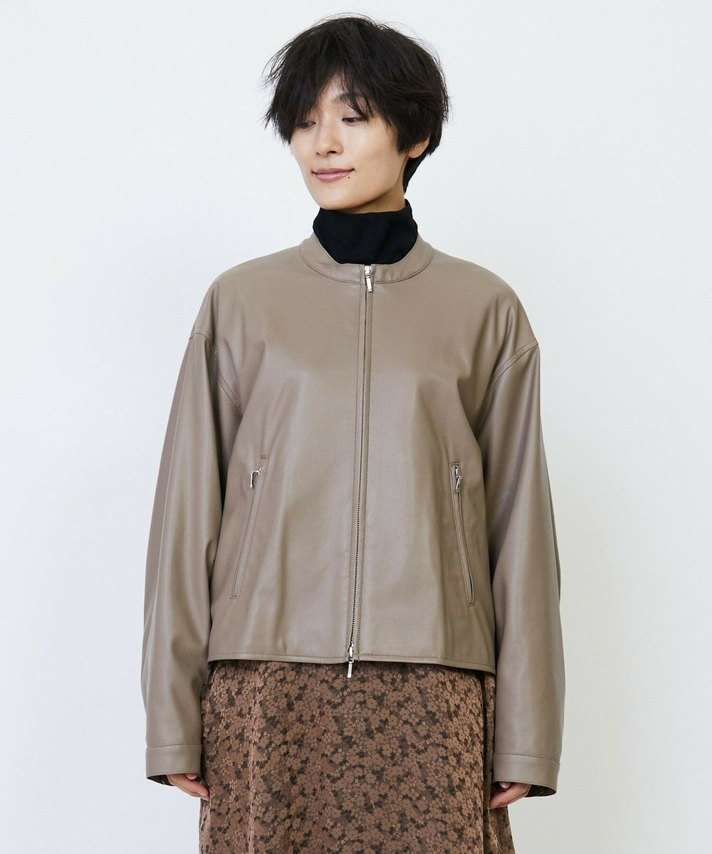 feerique feerique フェイクレザーストレッチブルゾン モカ