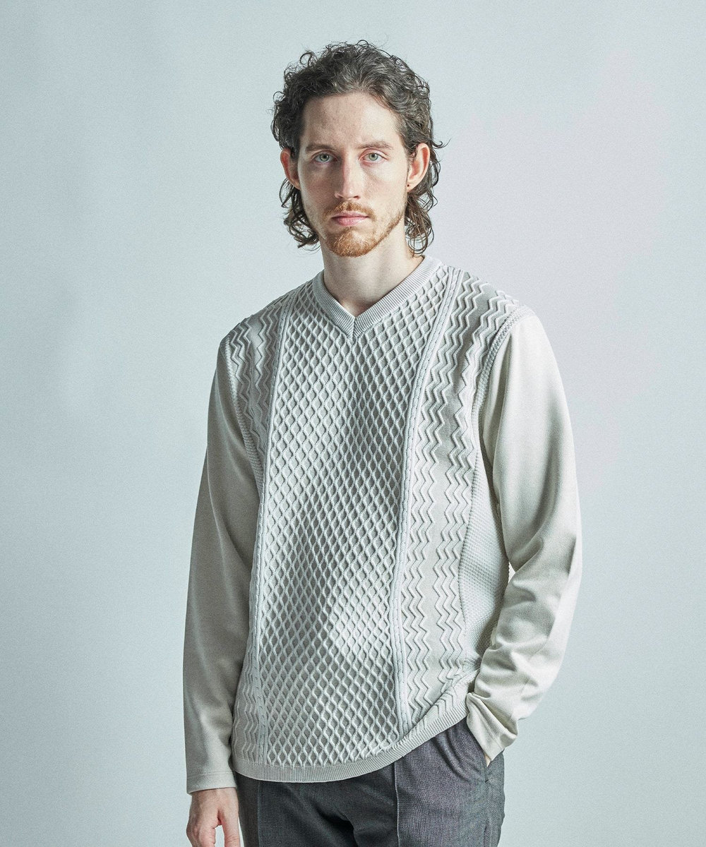 MEN'S BIGI ニットコンビ フェイクスエード長袖Tシャツ グレー
