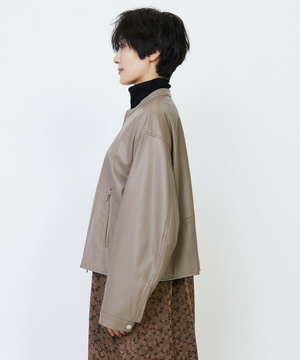 feerique feerique フェイクレザーストレッチブルゾン モカ