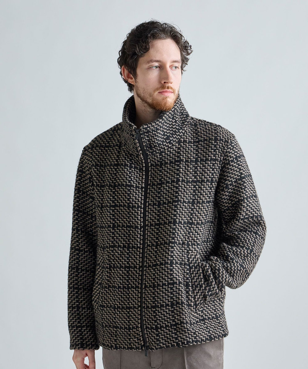 MEN'S BIGI 《John Braniganコラボ》スタンドカラーニットブルゾン ブラウン