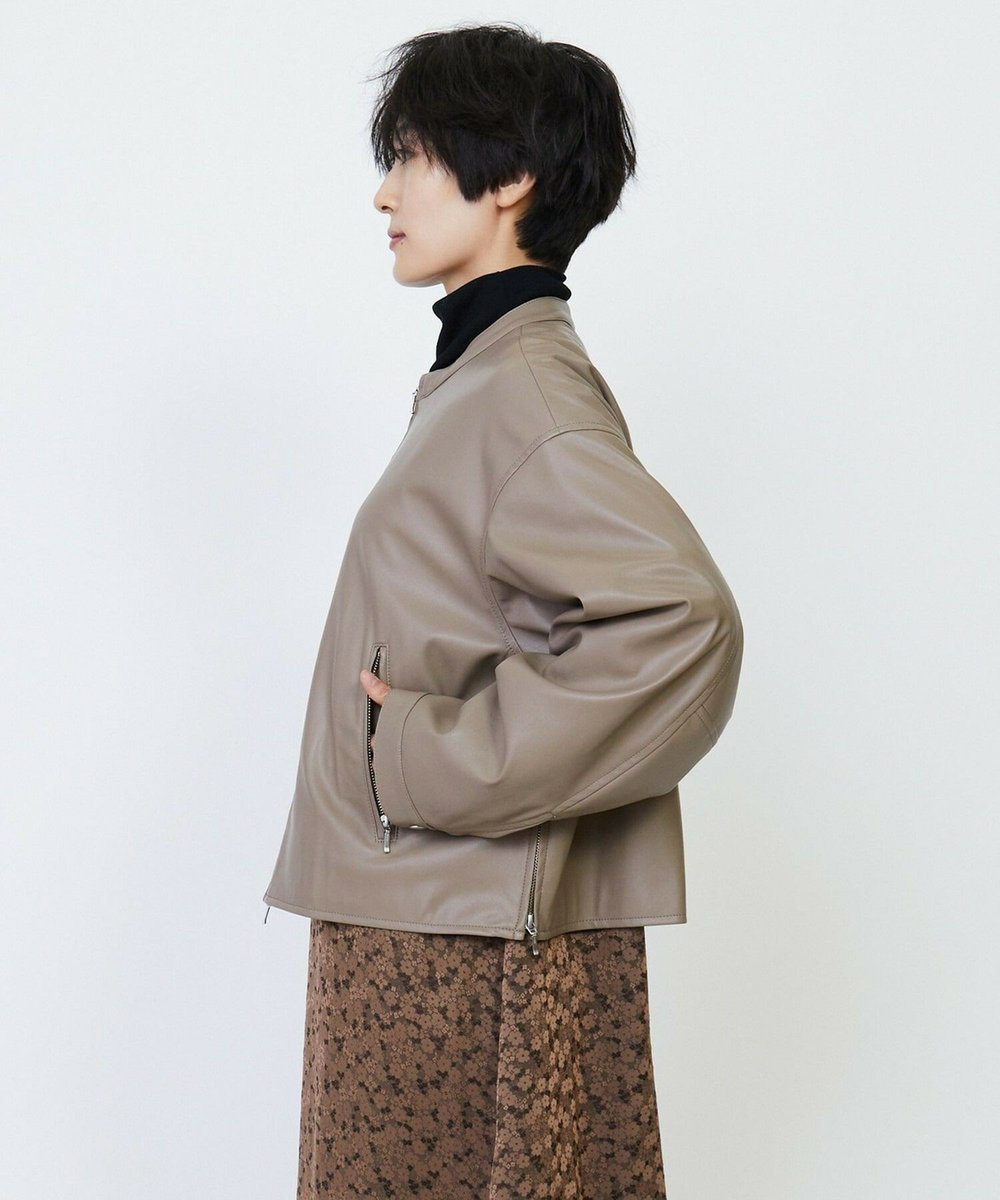 feerique feerique フェイクレザーストレッチブルゾン モカ