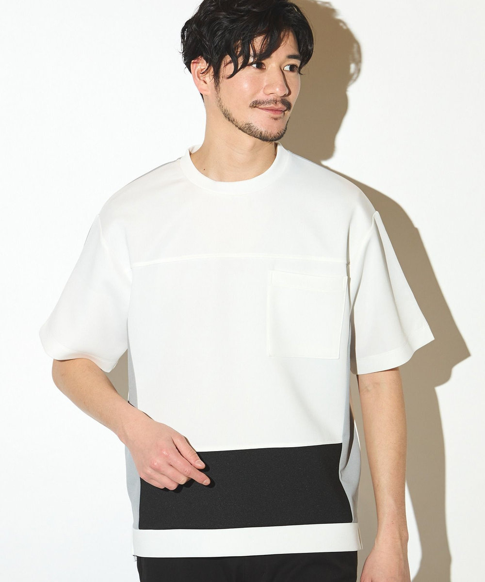 UNION STATION ポリエステルポンチ×梨地クルーネックTシャツ ホワイト系その他