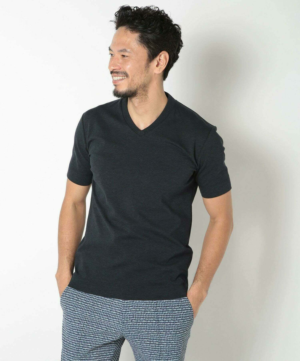 MEN'S BIGI 【ACTIVE TAILOR/アクティブテイラー】シルケットスムースVネックTシャツ＜接触冷感 / UVカット＞ ネイビー