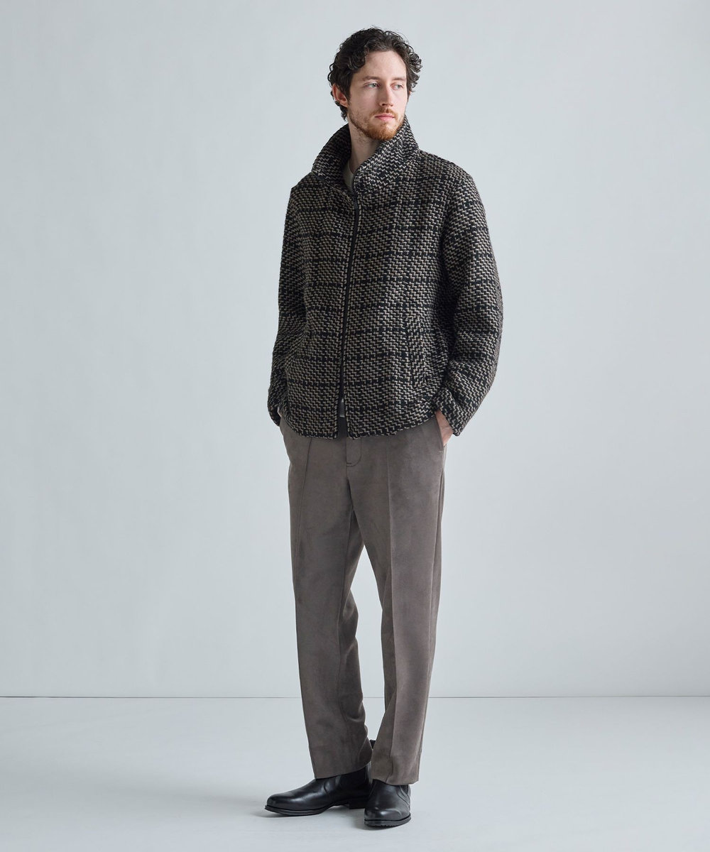 MEN'S BIGI 《John Braniganコラボ》スタンドカラーニットブルゾン ブラウン