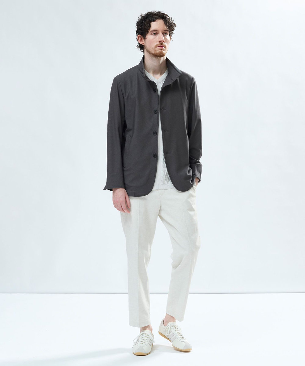 MEN'S BIGI シャンブレー調ハイテンショントリコット スタンドカラーカーデブルゾン＜接触冷感/速乾/UVカット＞ チャコールグレー