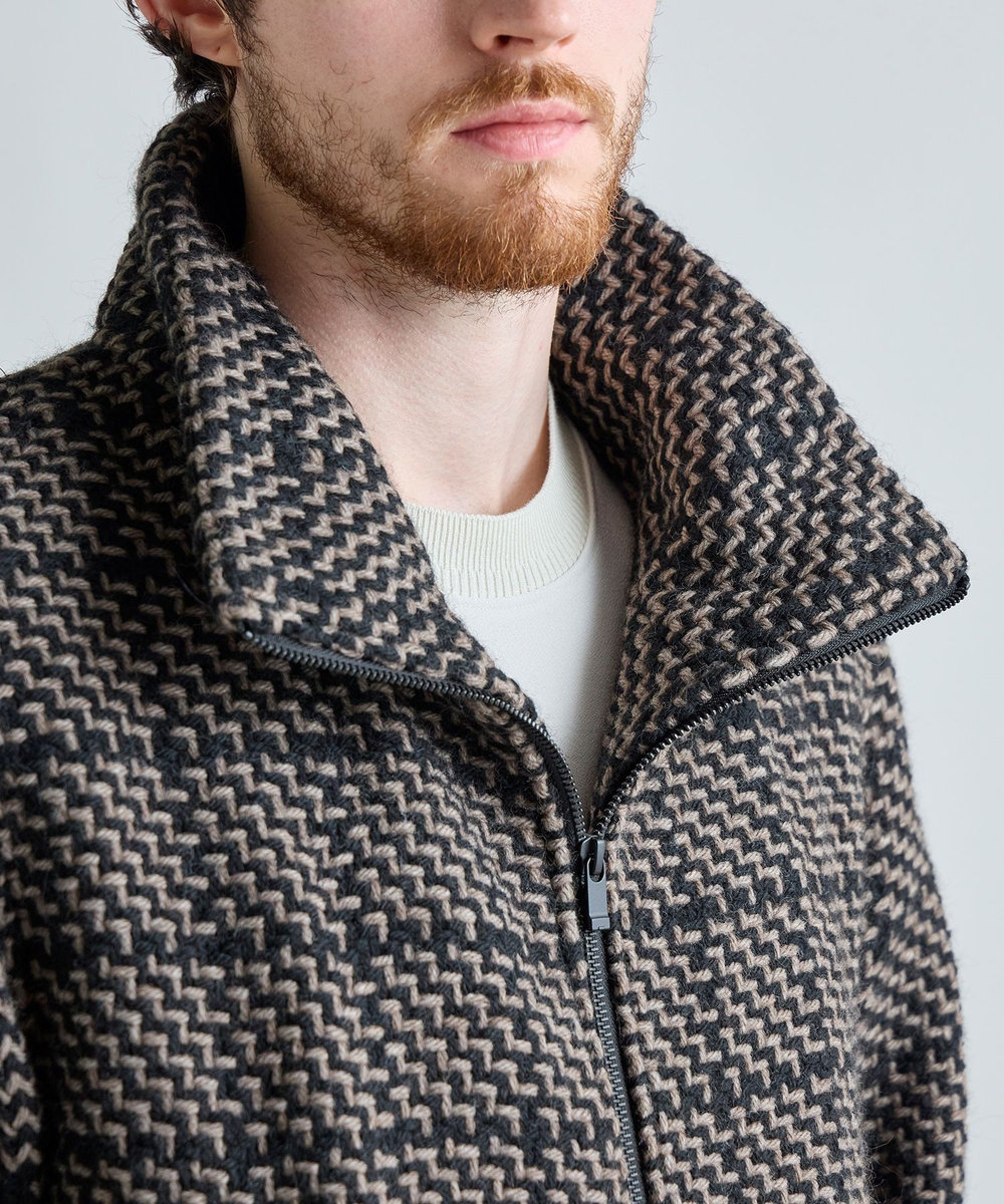 MEN'S BIGI 《John Braniganコラボ》スタンドカラーニットブルゾン ブラウン