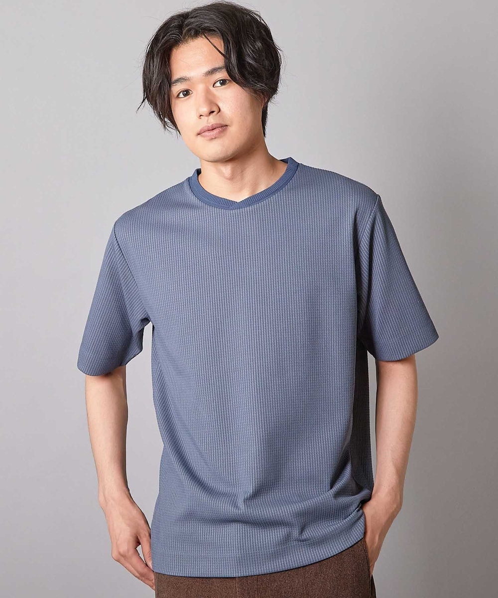 UNION STATION ジャガードストライプTシャツ ブルー