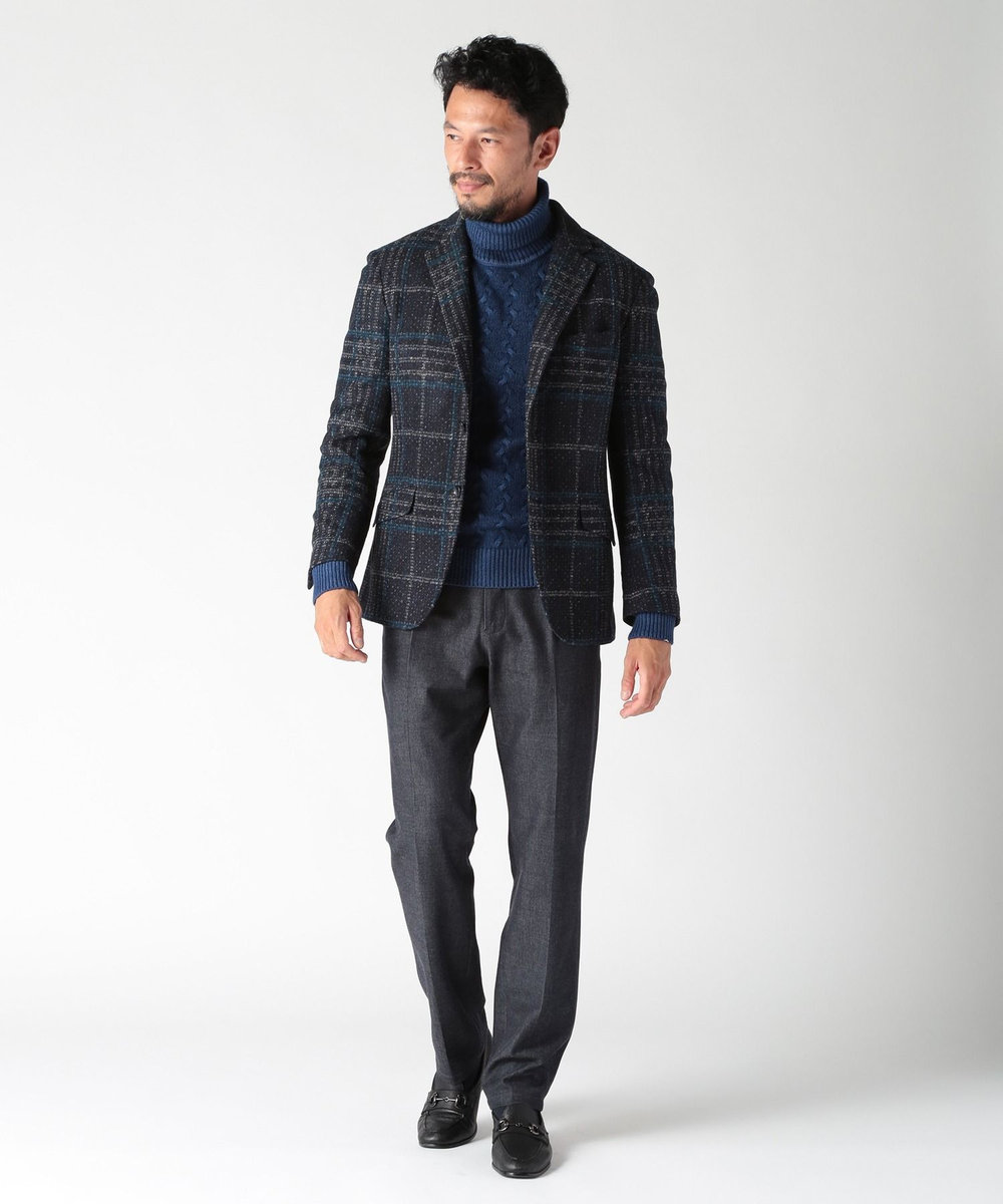 MEN'S BIGI 【RANIFICIO ROMA/ラニフィーチョローマ】ウールチェックジャージジャケット ネイビー