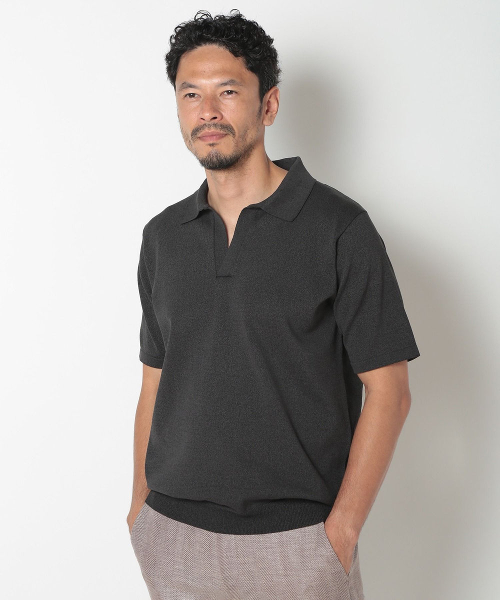 MEN'S BIGI LIBERTYプリントスキッパーニットポロシャツ ブラック