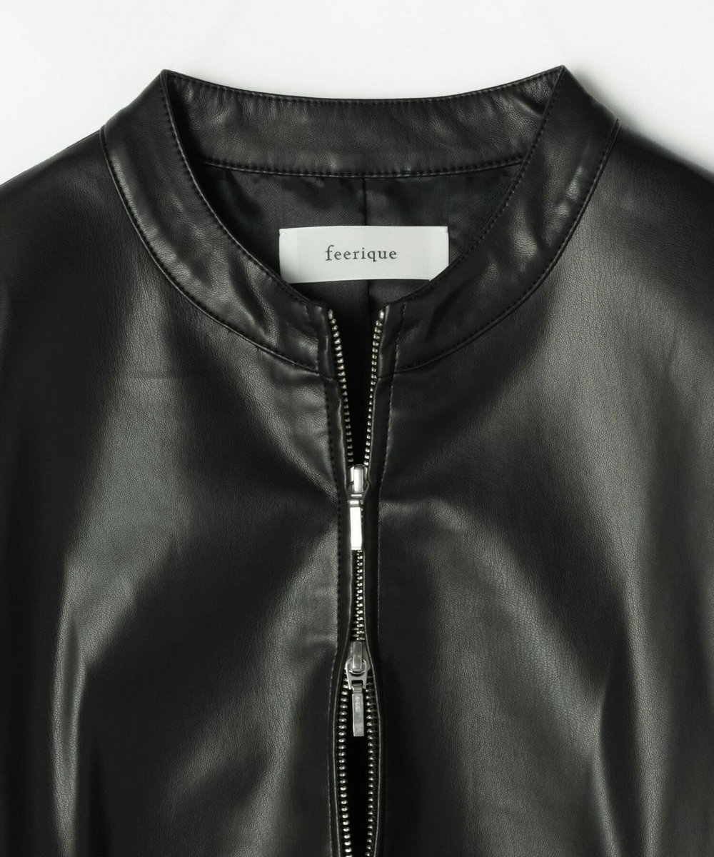feerique feerique フェイクレザーストレッチブルゾン ブラック
