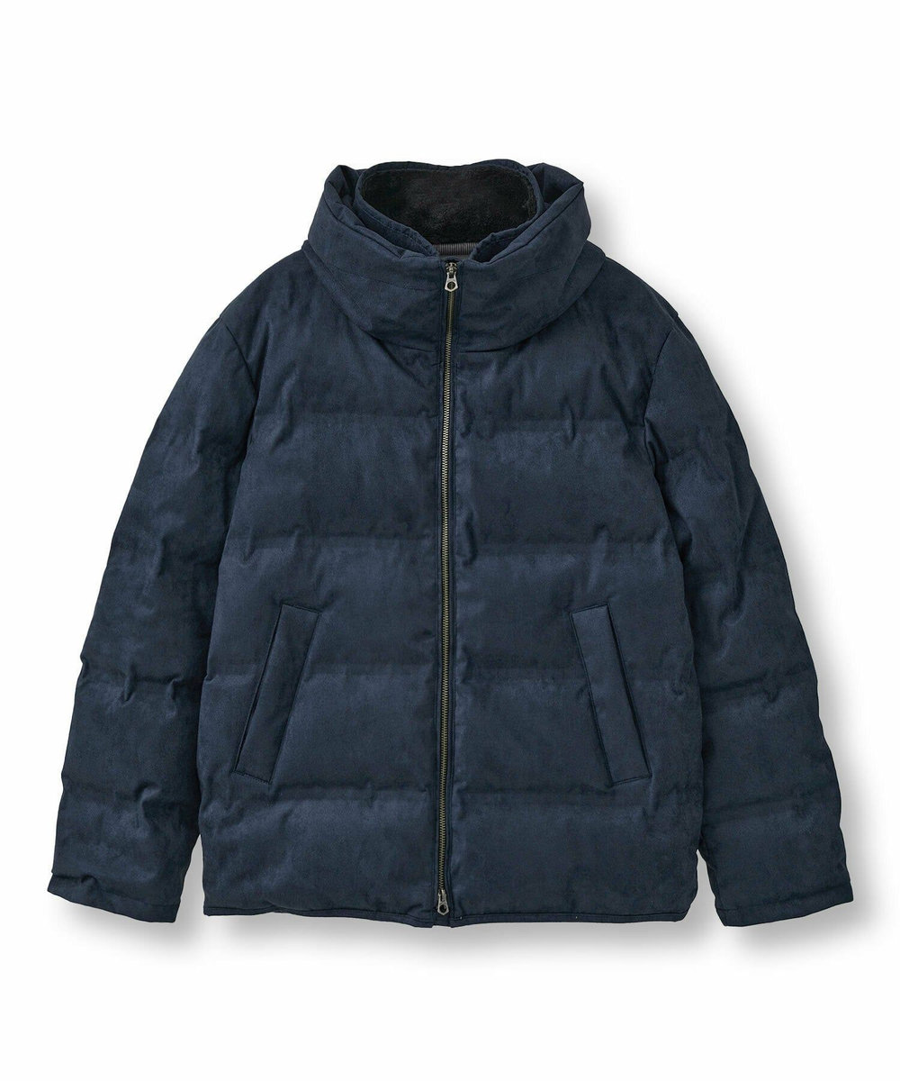 MEN'S BIGI スエード調ツイルプリントダウンジャケット ネイビー