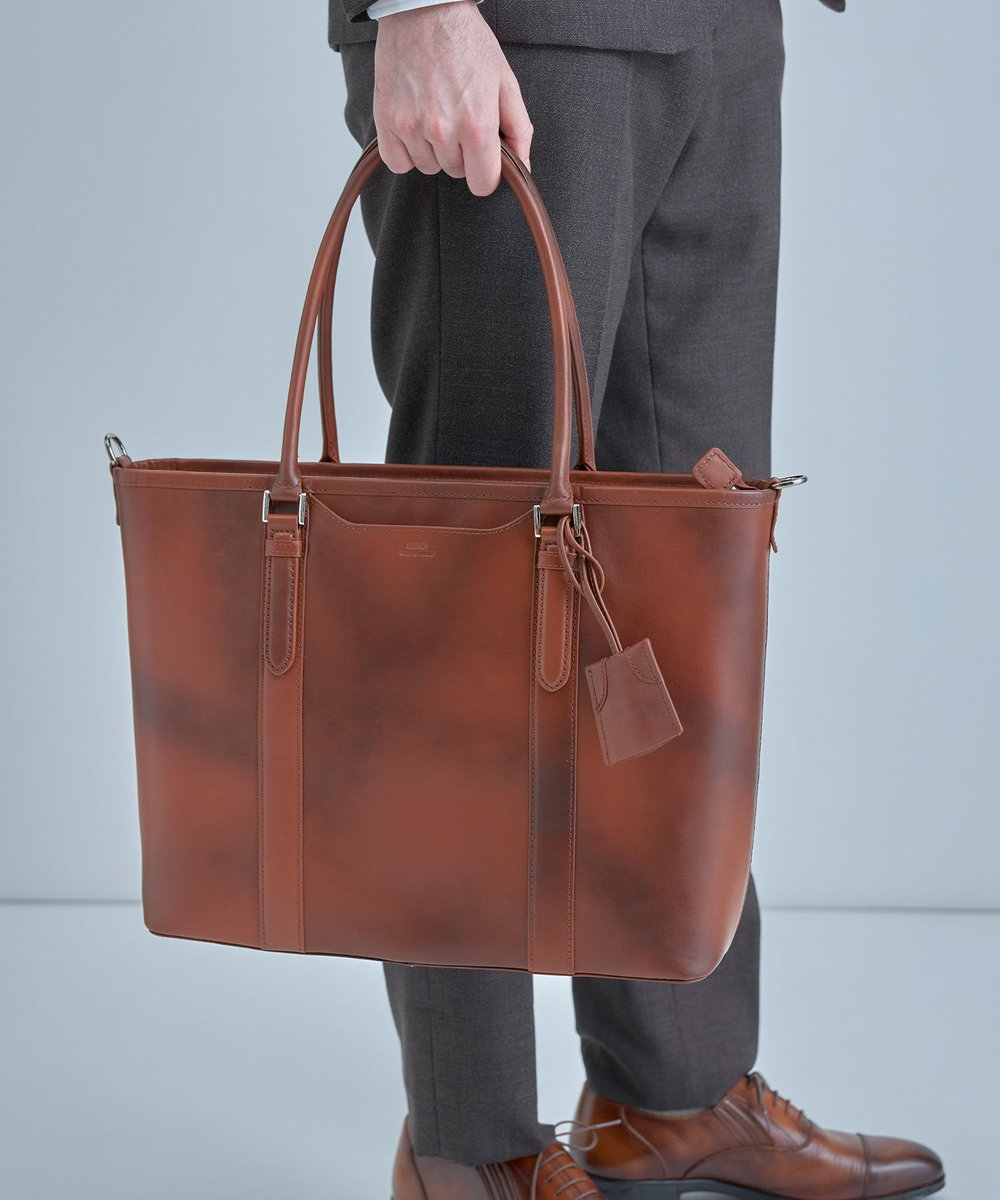 MEN'S BIGI 【SEEKER/シーカー】別注 ムラレザー2wayトート&ショルダーバッグ キャメル