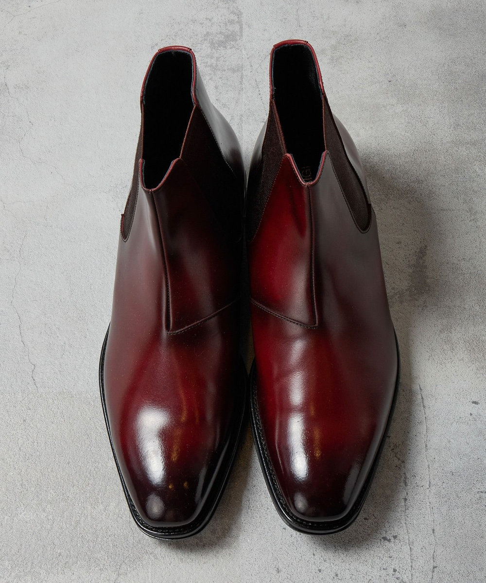 MEN'S BIGI サイドゴアリアルレザーショートブーツ ボルドー
