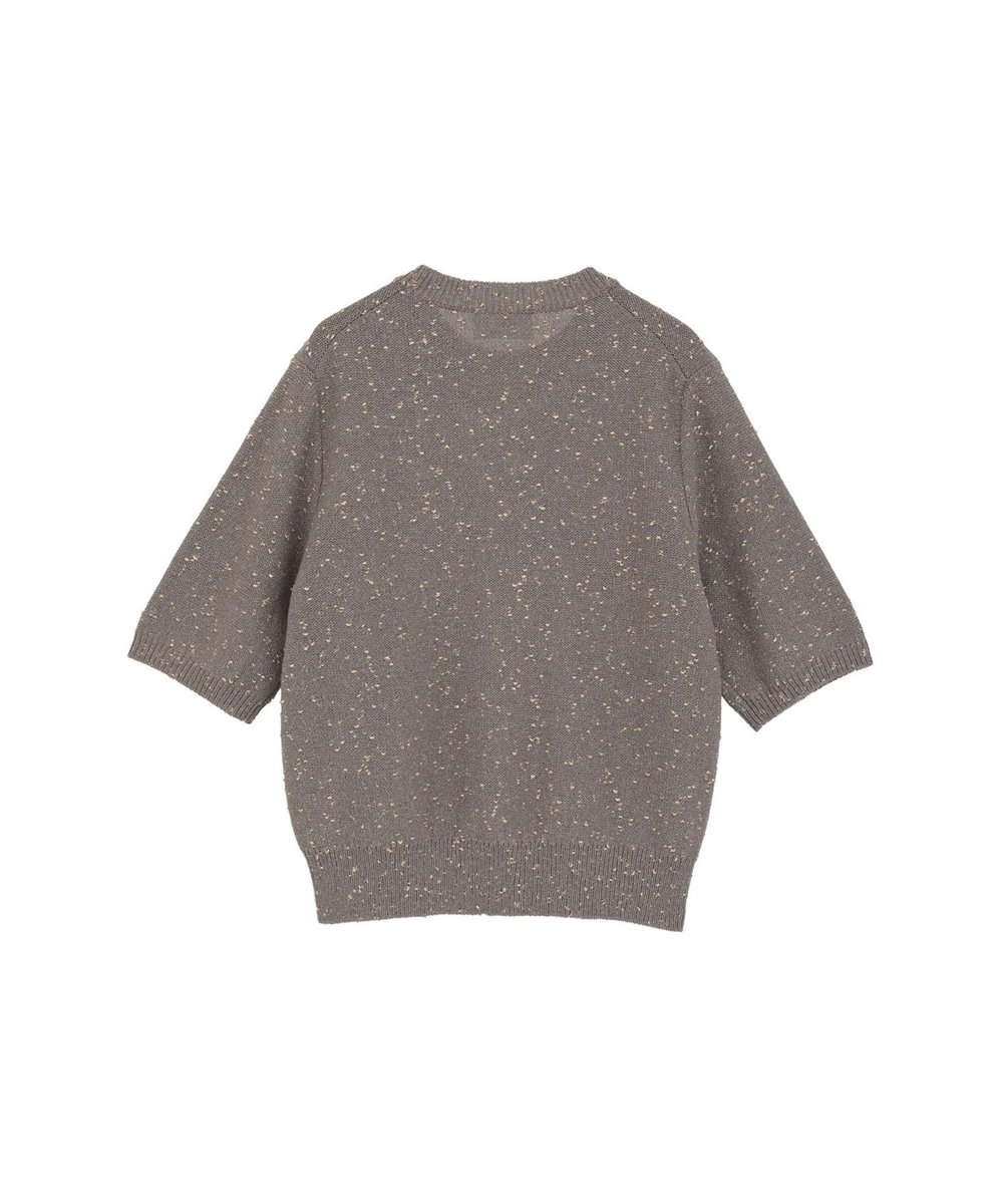 1er Arrondissement ラメノットコットンハーフスリーブニット グレイッシュベージュ