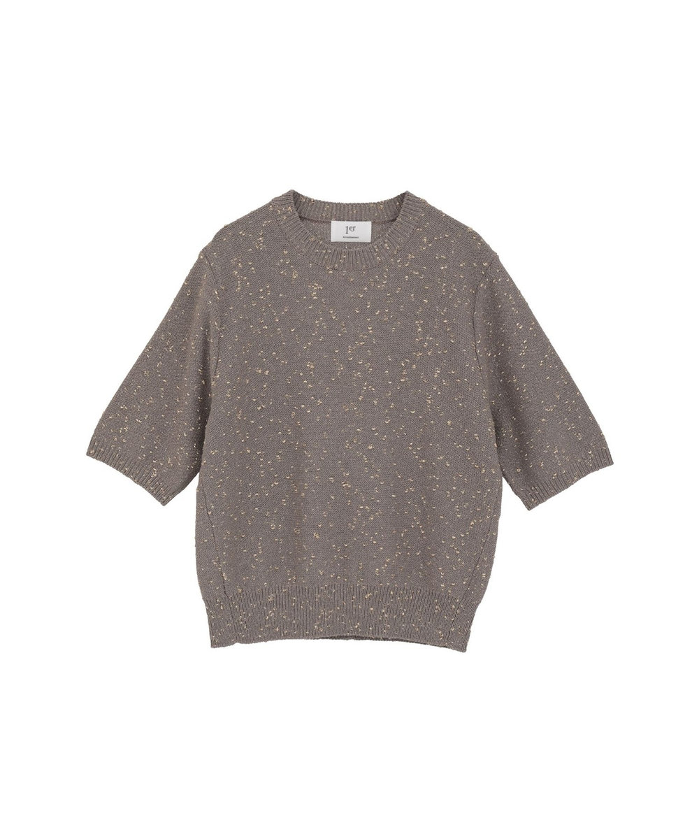 1er Arrondissement ラメノットコットンハーフスリーブニット グレイッシュベージュ