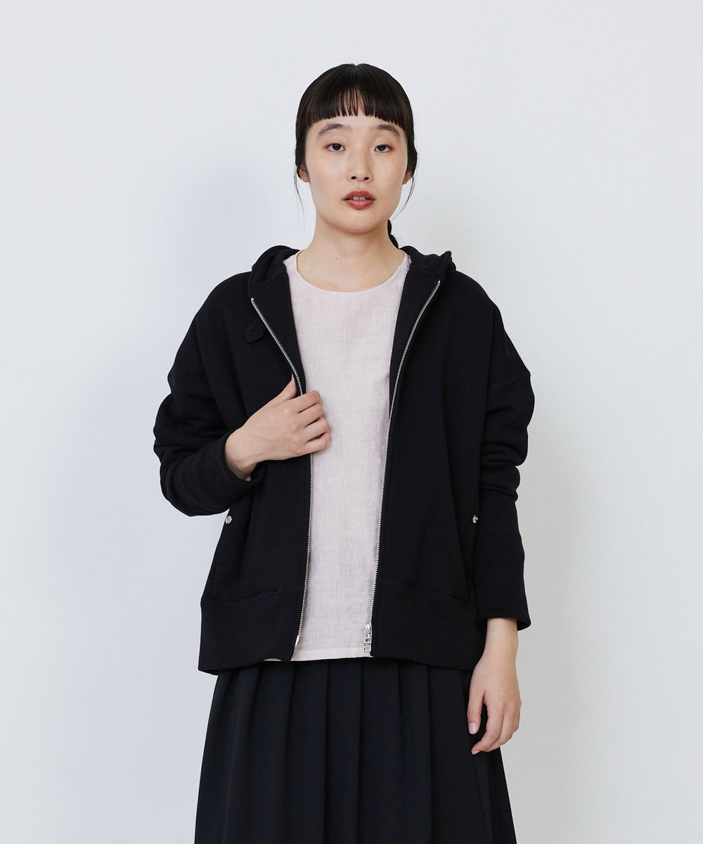 LOISIR 度詰め裏毛ジップフーディ ブラック