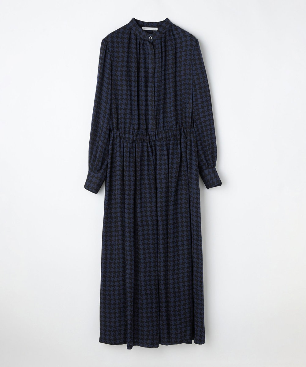 L'EQUIPE COUTURIER シルクジョーゼットハウンドトゥースPtワンピース ネイビー