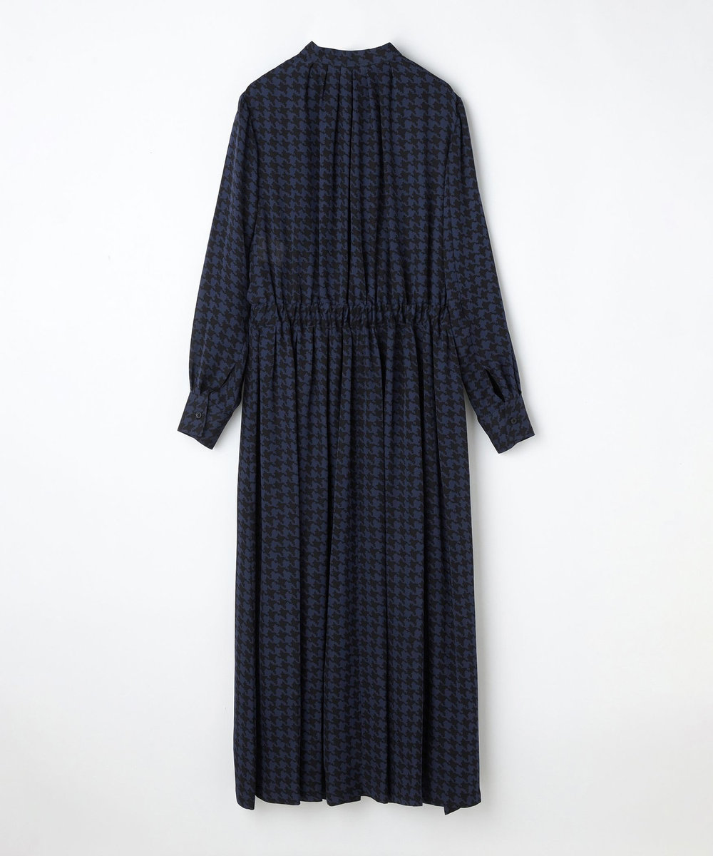 L'EQUIPE COUTURIER シルクジョーゼットハウンドトゥースPtワンピース ネイビー