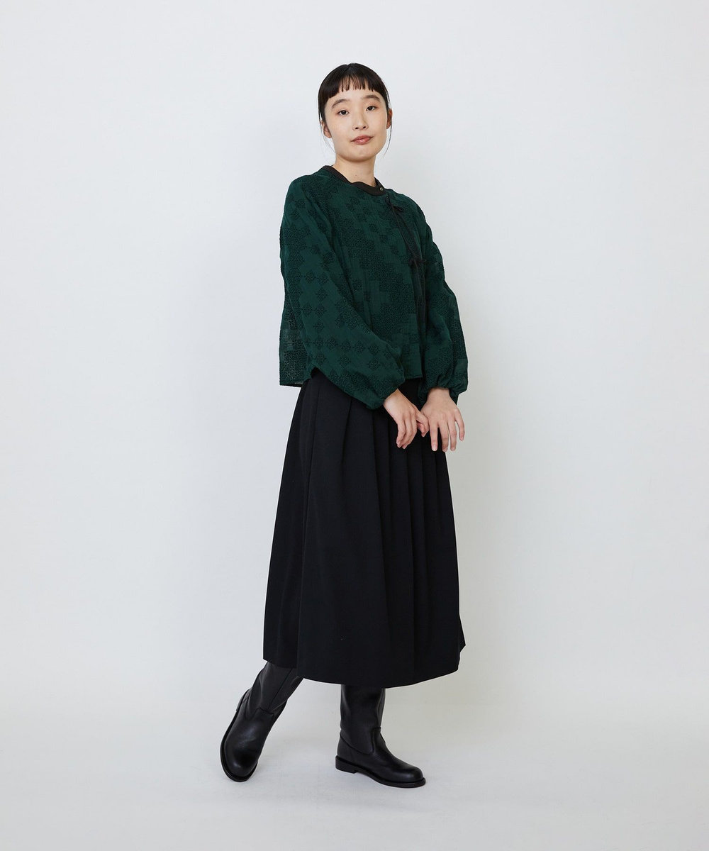 LOISIR 【少量生産】ガーゼエンブロイダリーカシュクールブラウス グリーン
