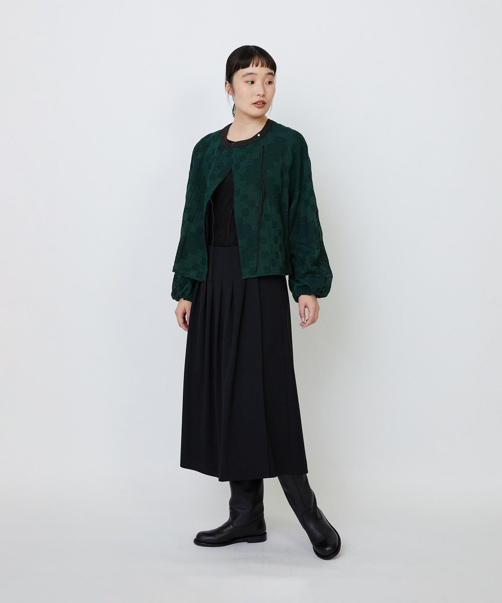 LOISIR 【少量生産】ガーゼエンブロイダリーカシュクールブラウス グリーン