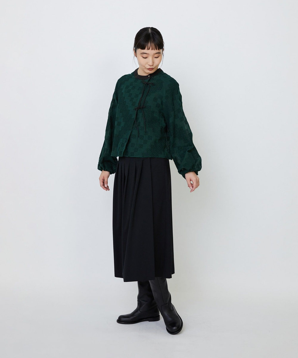 LOISIR 【少量生産】ガーゼエンブロイダリーカシュクールブラウス グリーン