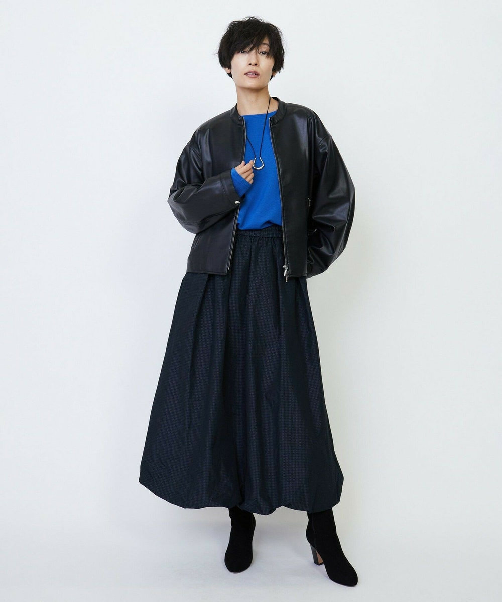 feerique feerique フェイクレザーストレッチブルゾン ブラック